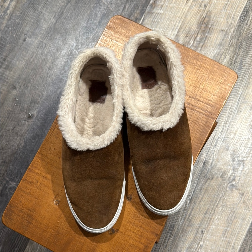 Tory Burch Miller Shearling Cream and Brown Fur-Lined Suede Slip-Ons